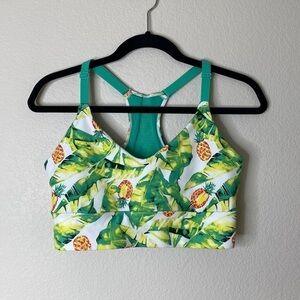 Wildfox sports bra pineapple palm tree leaves Sz large no pads green